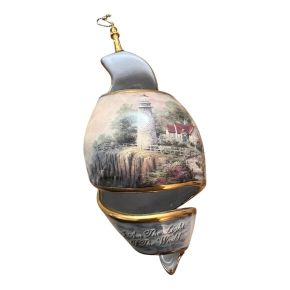 Thomas Kinkade Lighthouse I Am The Light Of The World Spiral Ornament Porcelain - Picture 1 of 6